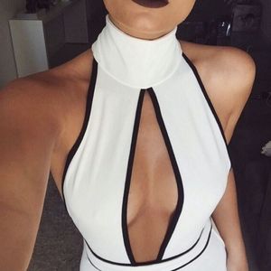 White halter midi dress with black lining